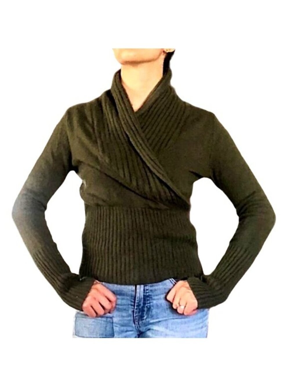 MASSIMO- Womens knit V-neck Cross Front -Color: Army Green sweater -Size: Small